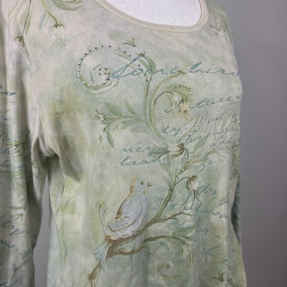 Studio Collection Pastel Green Y2K 3/4 Sleeve Rhinestone Shirt Women’s Size L - Picture 7 of 7